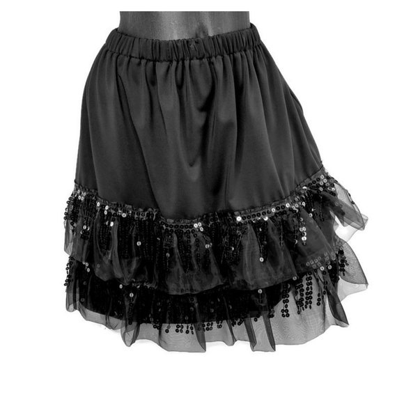Black Slip Skirt with Sheer Sequin Extender. Great for Layering! - Picture 1 of 5
